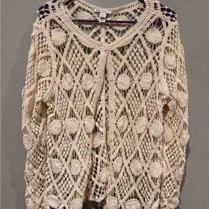 Cato Crochet Cardigan XL | Boho Open Knit | Button Front